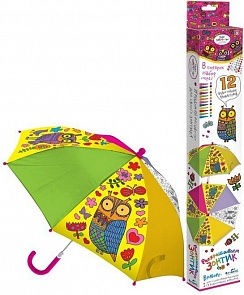 Зонтик для раскрашивания с маркерами и стразами – Совы (Оригами, 02326_OR)